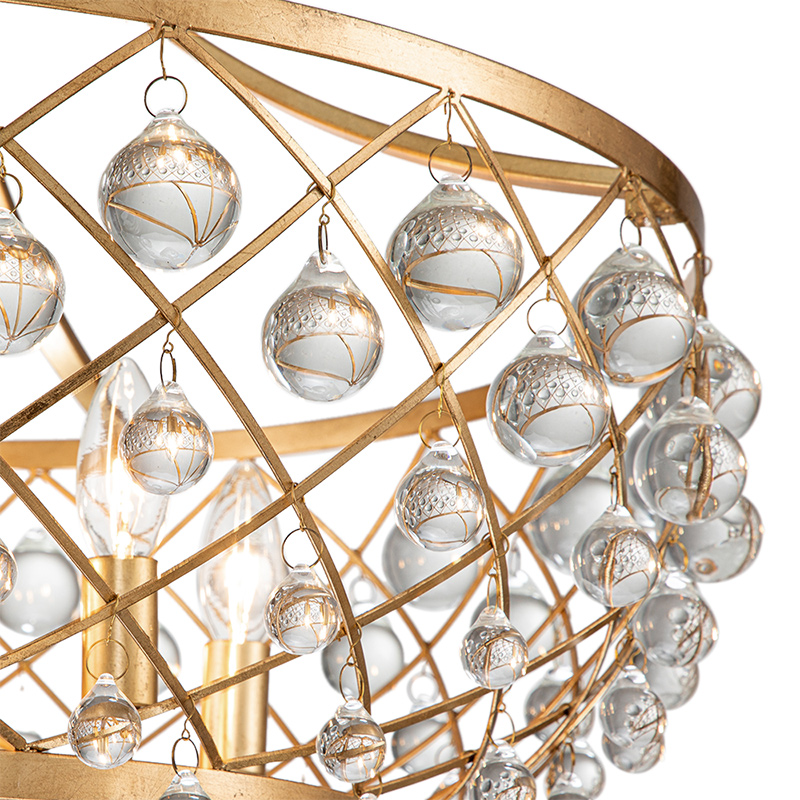 6-Light Modern Sparkle Crystal Glass Ball Chandelier in Brass Finish for Living Room/Dining Room/ Bedroom/ Restaurant