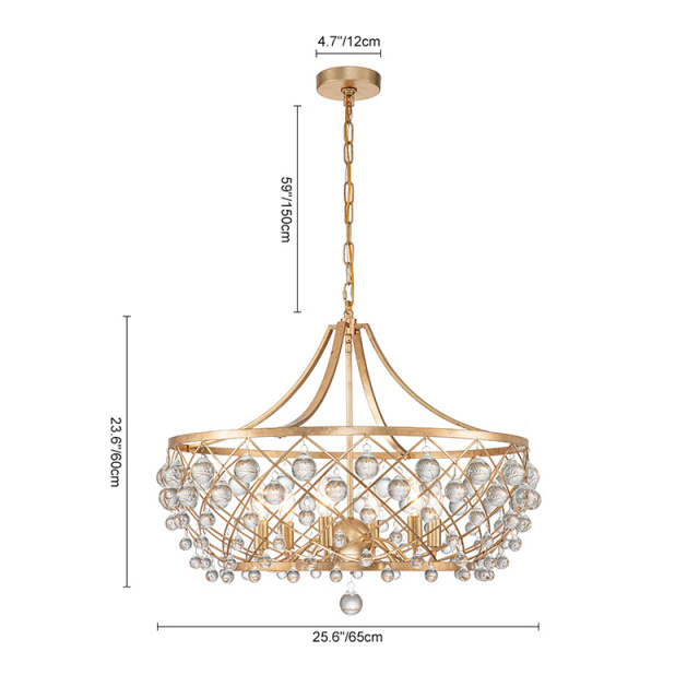 6-Light Modern Sparkle Crystal Glass Ball Chandelier in Brass Finish for Living Room/Dining Room/ Bedroom/ Restaurant