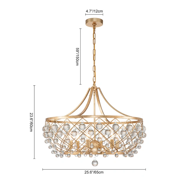 6-Light Modern Sparkle Crystal Glass Ball Chandelier in Brass Finish for Living Room/Dining Room/ Bedroom/ Restaurant