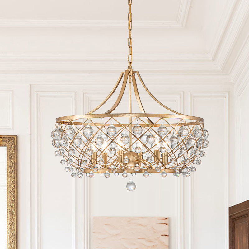 6-Light Modern Sparkle Crystal Glass Ball Chandelier in Brass Finish ...