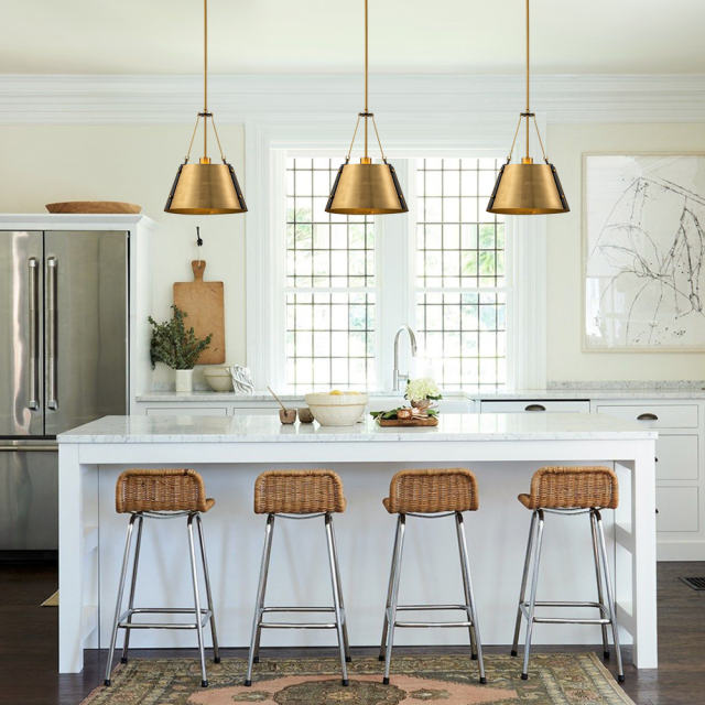 Modern Farmhouse Rustic Antique Gold Pendant Lighting with Bell Shade For Restaurant/ Kitchen/ Dining Room