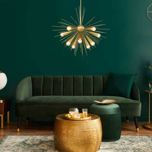 10-Light Mid-Century Modern Brass/ Black Sputnik Sunburst Chandelier Hanging Pendant Lighting for Dining Room/ Kitchen/ Living Room