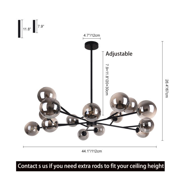 Contemporary Modern 15-Light Branching Modo Globe Bubble Chandelier for Living Room Dining Room