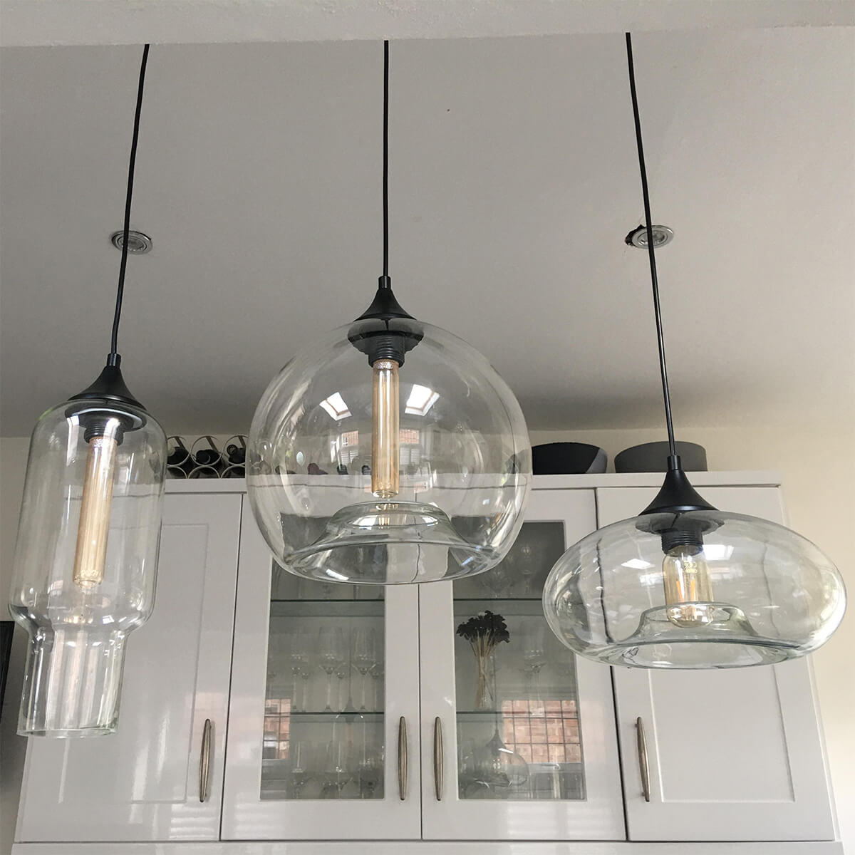 Modern 3 Light Linear Cluster Pendant Light with Clear Glass Shade for Dining Table Kitchen Island Breakfast Bar