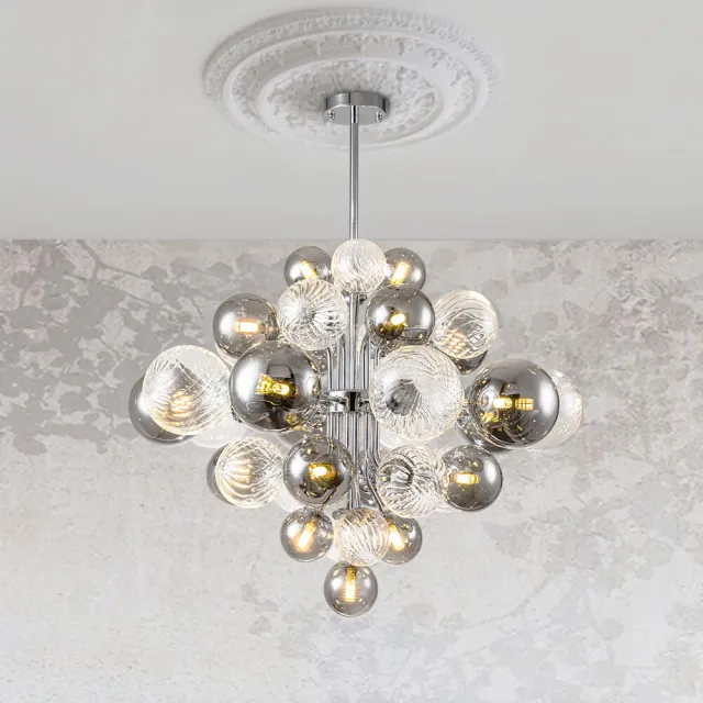 Glam Modern Cluster 8/18 Light Glass Globes Grape Large Bubble Light Chandelier in Chrome Finish for Living /Dining Room