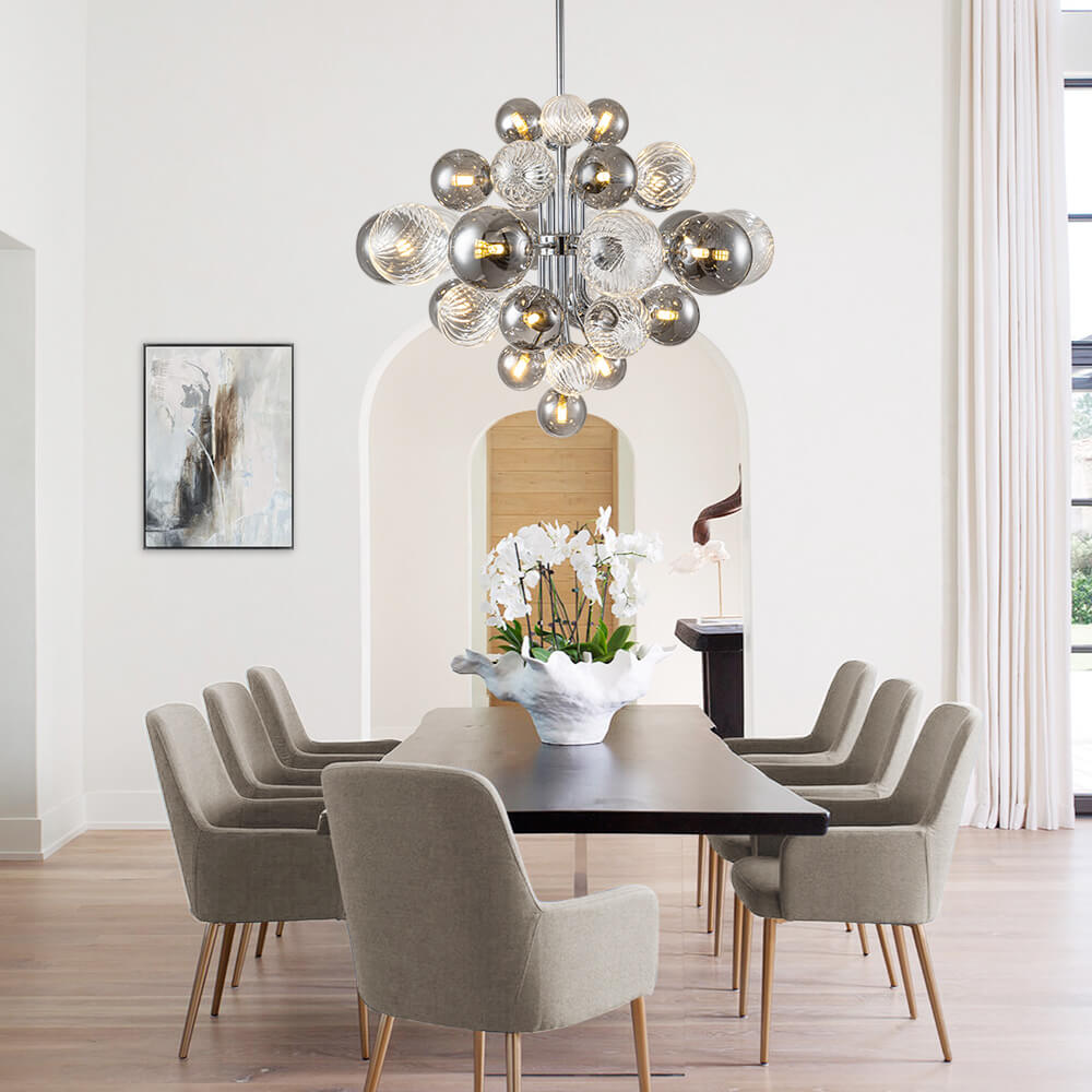 Glam Modern Cluster 8/18 Light Glass Globes Grape Large Bubble Light Chandelier in Chrome Finish for Living /Dining Room