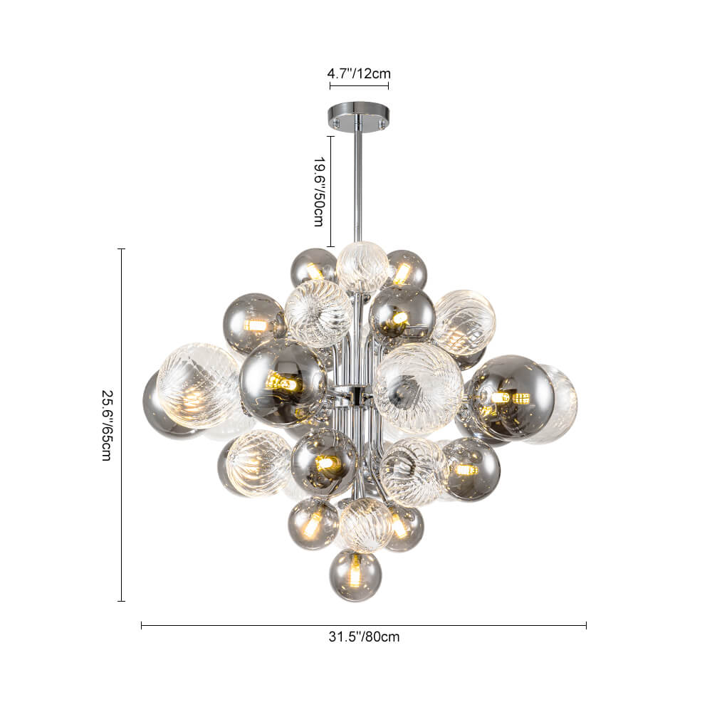 Glam Modern Cluster 8/18 Light Glass Globes Grape Large Bubble Light Chandelier in Chrome Finish for Living /Dining Room