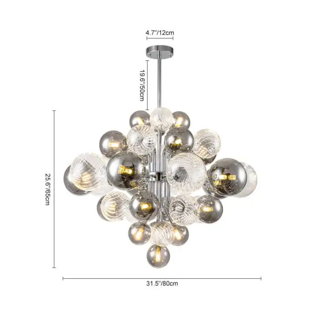 Glam Modern Cluster 8/18 Light Glass Globes Grape Large Bubble Light Chandelier in Chrome Finish for Living /Dining Room