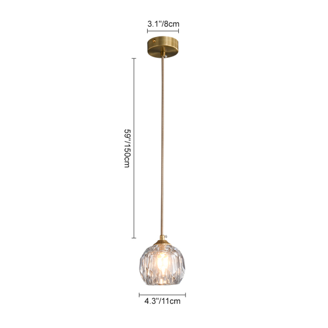 Glam Modern Crystal 1-Light Mini Brass Pendant Light for Bedroom/ Kitchen /Dining Room