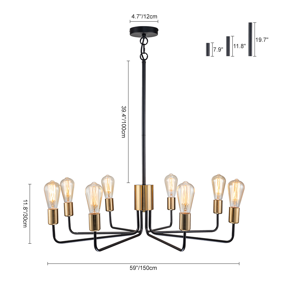 Modern Contemporary Brass+Black Candle Shape Sputnik Island Chandelier for Restaurant/ Living Room/ Dining Room