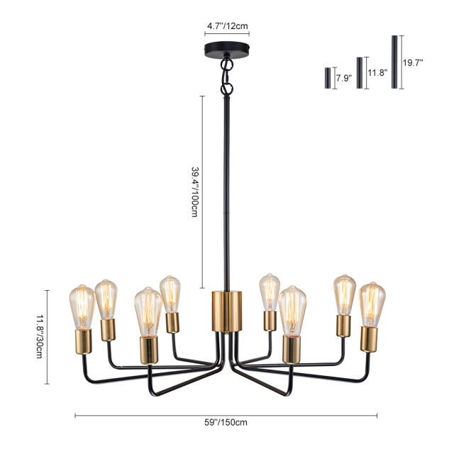Modern Contemporary Brass+Black Candle Shape Sputnik Island Chandelier for Restaurant/ Living Room/ Dining Room