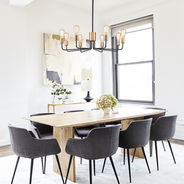 Modern Contemporary Brass+Black Candle Shape Sputnik Island Chandelier for Restaurant/ Living Room/ Dining Room
