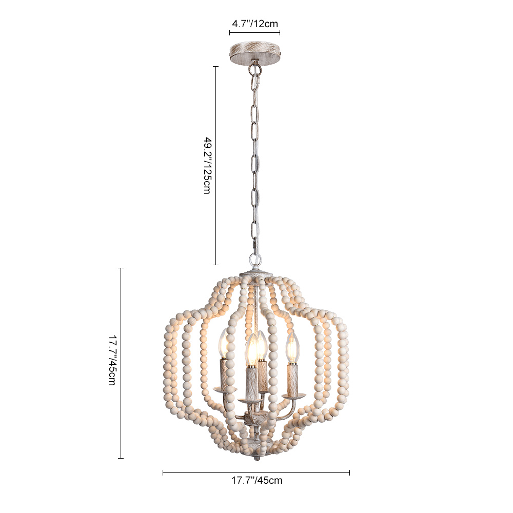 4-Light Modern Farmhouse Wood Beads Antiqued Finish Lantern Pendant Lighting for Dining Room/ Living Room/ Bedroom