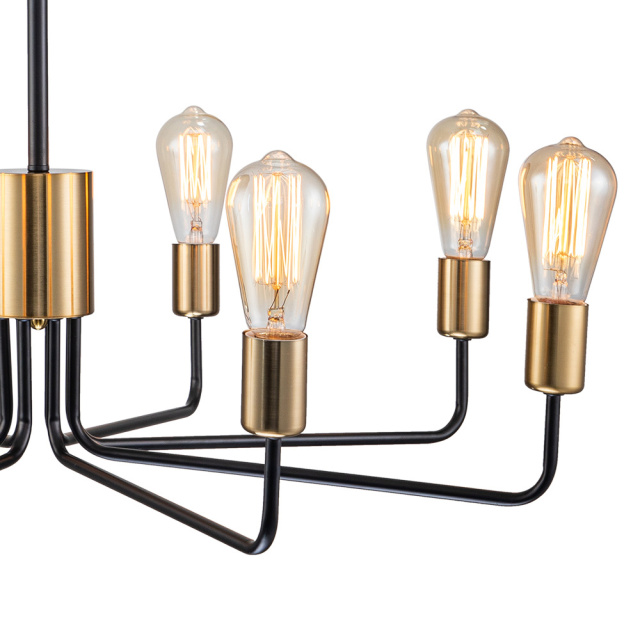 Modern Contemporary Brass+Black Candle Shape Sputnik Island Chandelier for Restaurant/ Living Room/ Dining Room