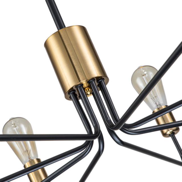 Modern Contemporary Brass+Black Candle Shape Sputnik Island Chandelier for Restaurant/ Living Room/ Dining Room