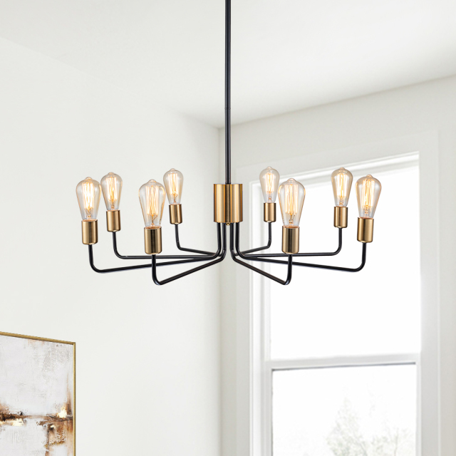 Modern Contemporary Brass+Black Candle Shape Sputnik Island Chandelier for Restaurant/ Living Room/ Dining Room