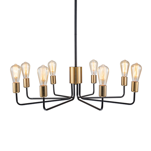 Modern Contemporary Brass+Black Candle Shape Sputnik Island Chandelier for Restaurant/ Living Room/ Dining Room