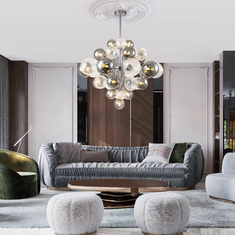 Glam Modern Cluster 8/18 Light Glass Globes Grape Large Bubble Light Chandelier in Chrome Finish for Living /Dining Room