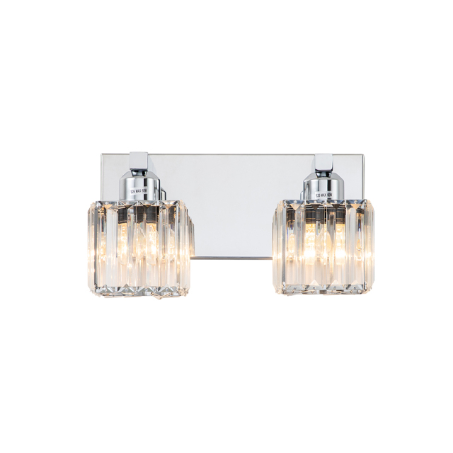 2-Light Modern Dimmable Wall Sconce with Crystal Square Shade Bathroom Vanity Light Mid-century Wall Sconce in Black+Brass/ Chrome Finish