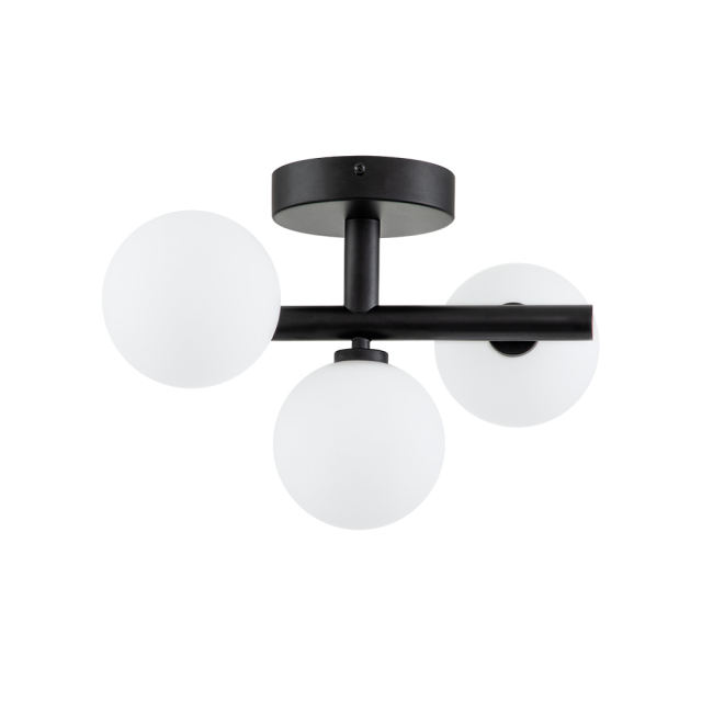 Designer Modern 3-Light Brass/ Black Sputnik Semi Flush Mount with Frosted Opal Glass Globe for Dining Room/ Kitchen/ Living Room