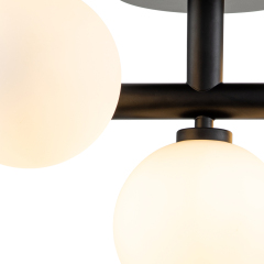 Designer Modern 3-Light Brass/ Black Sputnik Semi Flush Mount with Frosted Opal Glass Globe for Dining Room/ Kitchen/ Living Room