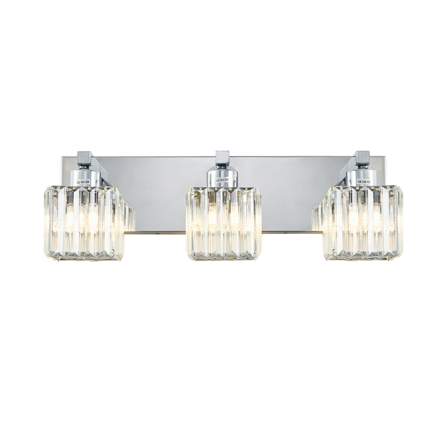 3-Light Modern Dimmable Wall Sconce with Crystal Square Shade Bathroom Vanity Light Mid-century Wall Sconce in Black+Brass/ Chrome Finish