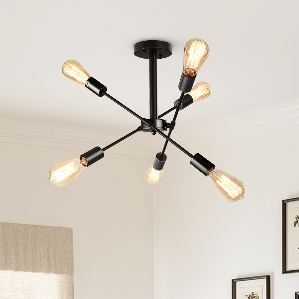 6-Light Mid-Century Modern Sputnik Light Chandelier with Adjustable Arms Design for Dining Room/ / Living Room/ Bedroom