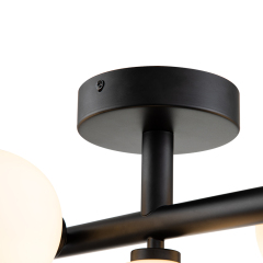 Designer Modern 3-Light Brass/ Black Sputnik Semi Flush Mount with Frosted Opal Glass Globe for Dining Room/ Kitchen/ Living Room