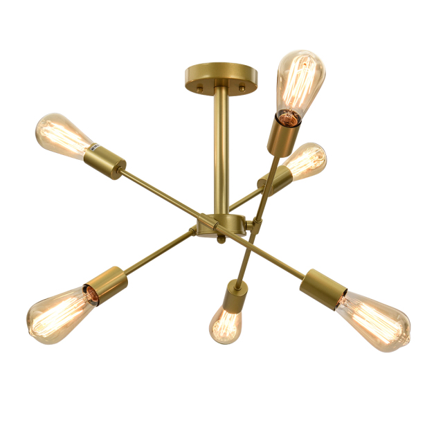 6-Light Mid-Century Modern Sputnik Flush Mount Ceiling Light with Adjustable Arms Design for Dining Room/ Kitchen/ Living Room/ Bedroom