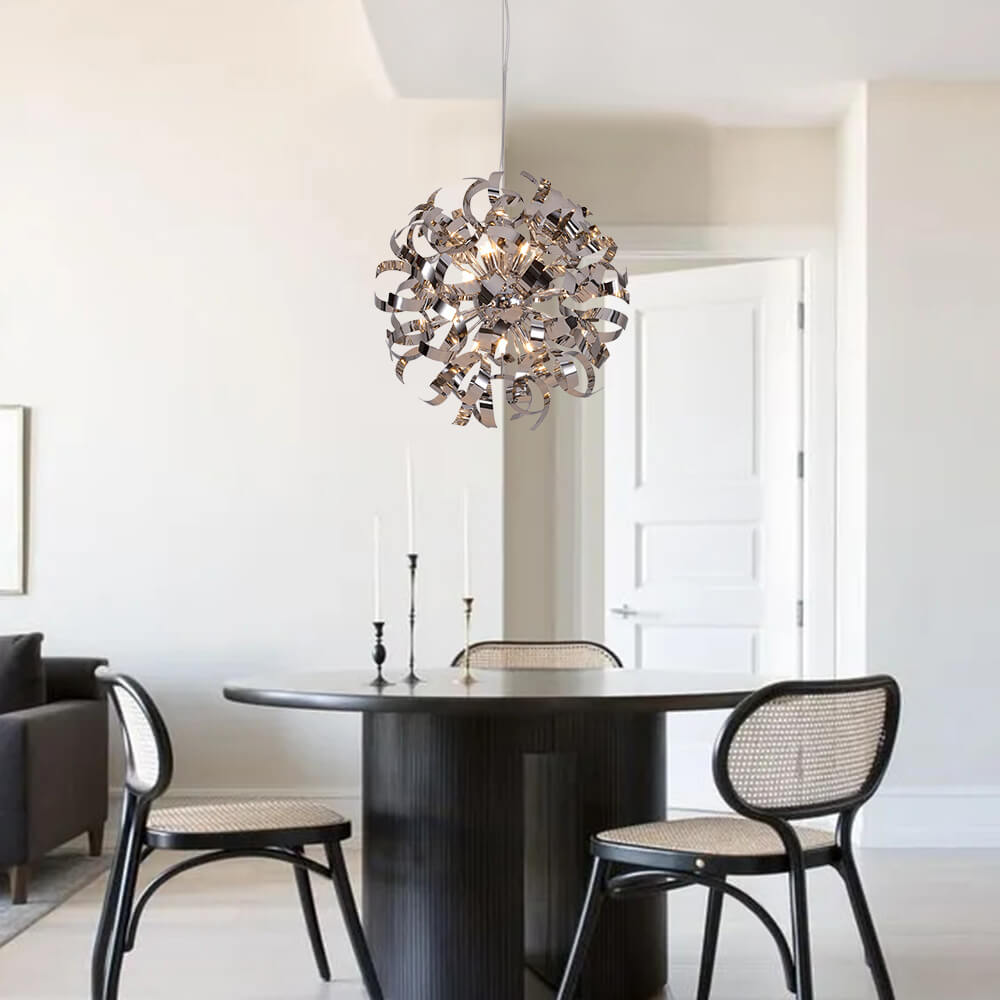 8/12-Light Modern Stainless Steel Spiral Arms Sputnik Chandelier Firework Pendant Lighting for Living Room/Dining Room/ Lobby/ Restaurant