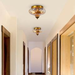 Mid-century Modern Farmhouse Hammer Glass Shade 2-Light Flush Mount Ceiling Light in Gold Finish for Bedroom/ Hallway/Porch