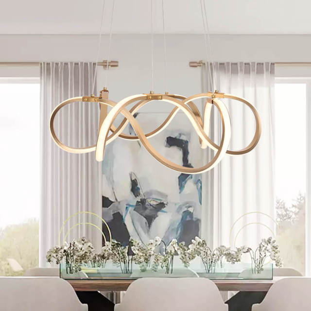 Modern Style 21"W Draped Ribbon LED Chandelier in White For Restaurant Dining Room Bedroom Showroom Living Room