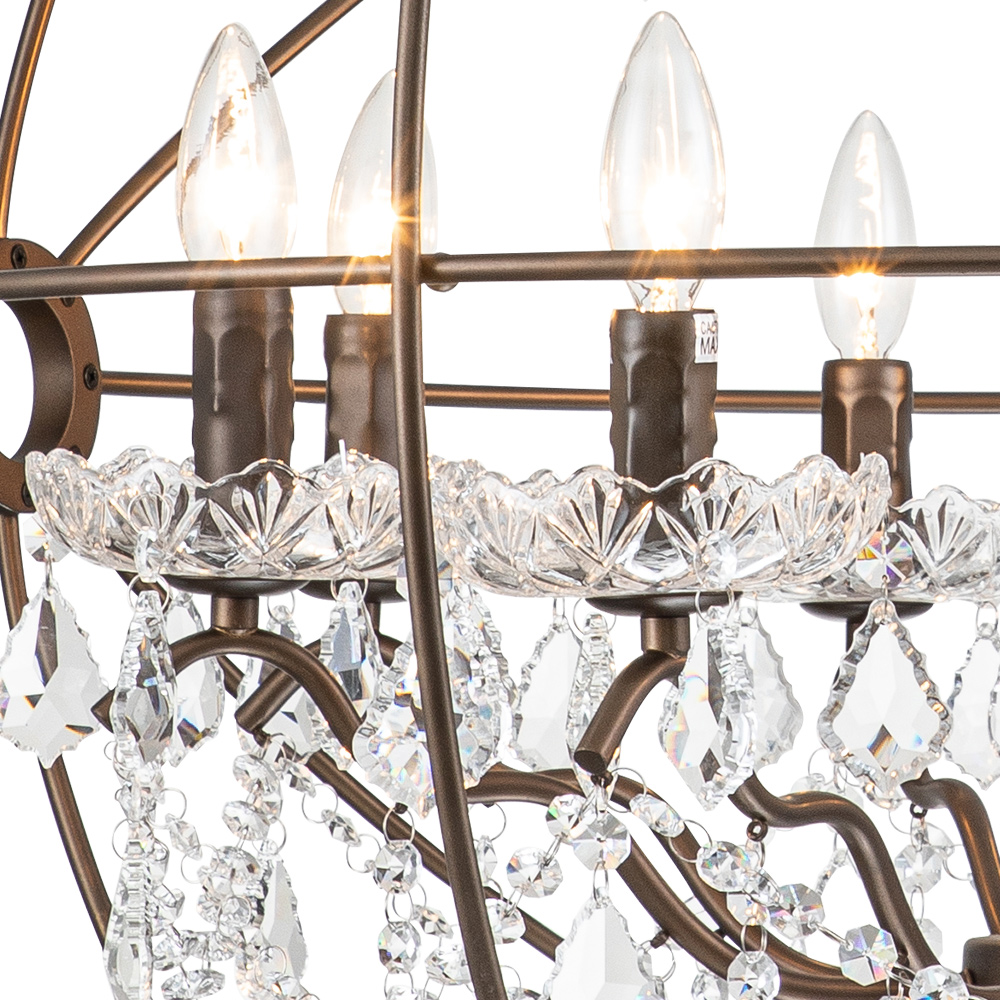 Modern Farmhouse Circle Frame Two-Tier Crystal Orb Chandelier Pendant Lighting with Cage Shade For Restaurant/ Kitchen/ Dining Room