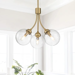 3-Light Modern Minimalist Sputnik Chandelier with Clear Glass Globe for Bedroom/ Kitchen/ Living Room