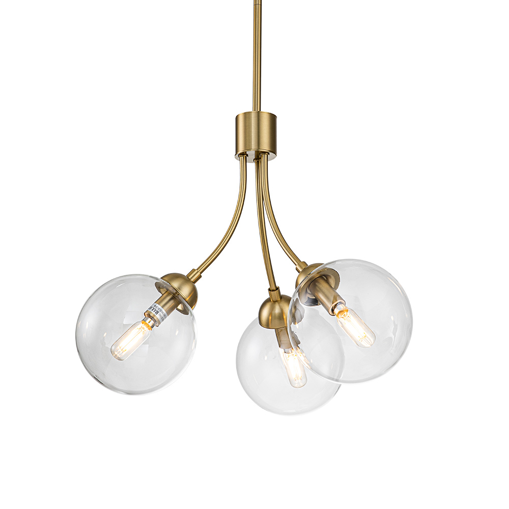 3-Light Modern Minimalist Sputnik Chandelier with Clear Glass Globe for Bedroom/ Kitchen/ Living Room