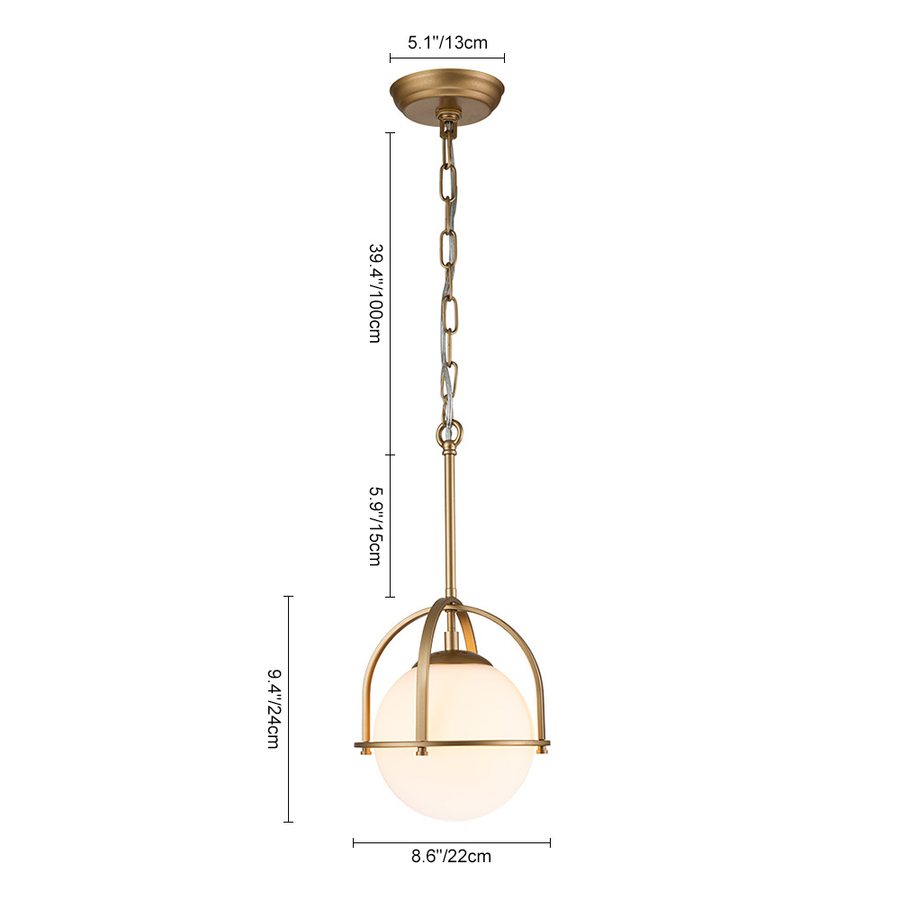 Modern Simple Opal Glass Globe Gold Kitchen Island Pendant Lighting in Airy Frame Design
