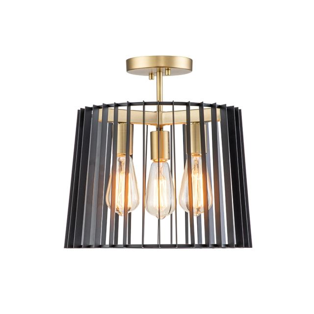 3-Light Modern Farmhouse Vintage Sector Cage Flush Mount Ceiling Light in Matte Black Design for Kitchen Island / BedRoom /Hallway