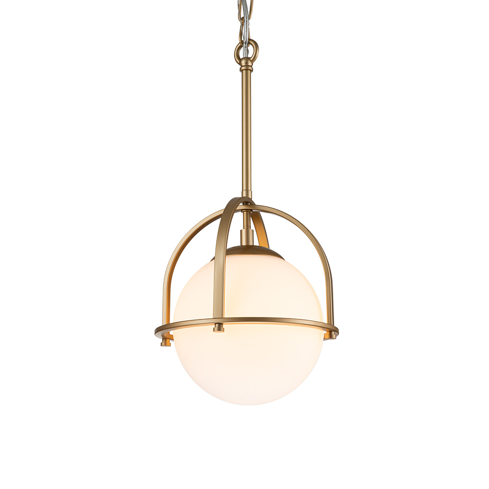 Modern Simple Opal Glass Globe Gold Kitchen Island Pendant Lighting in Airy Frame Design
