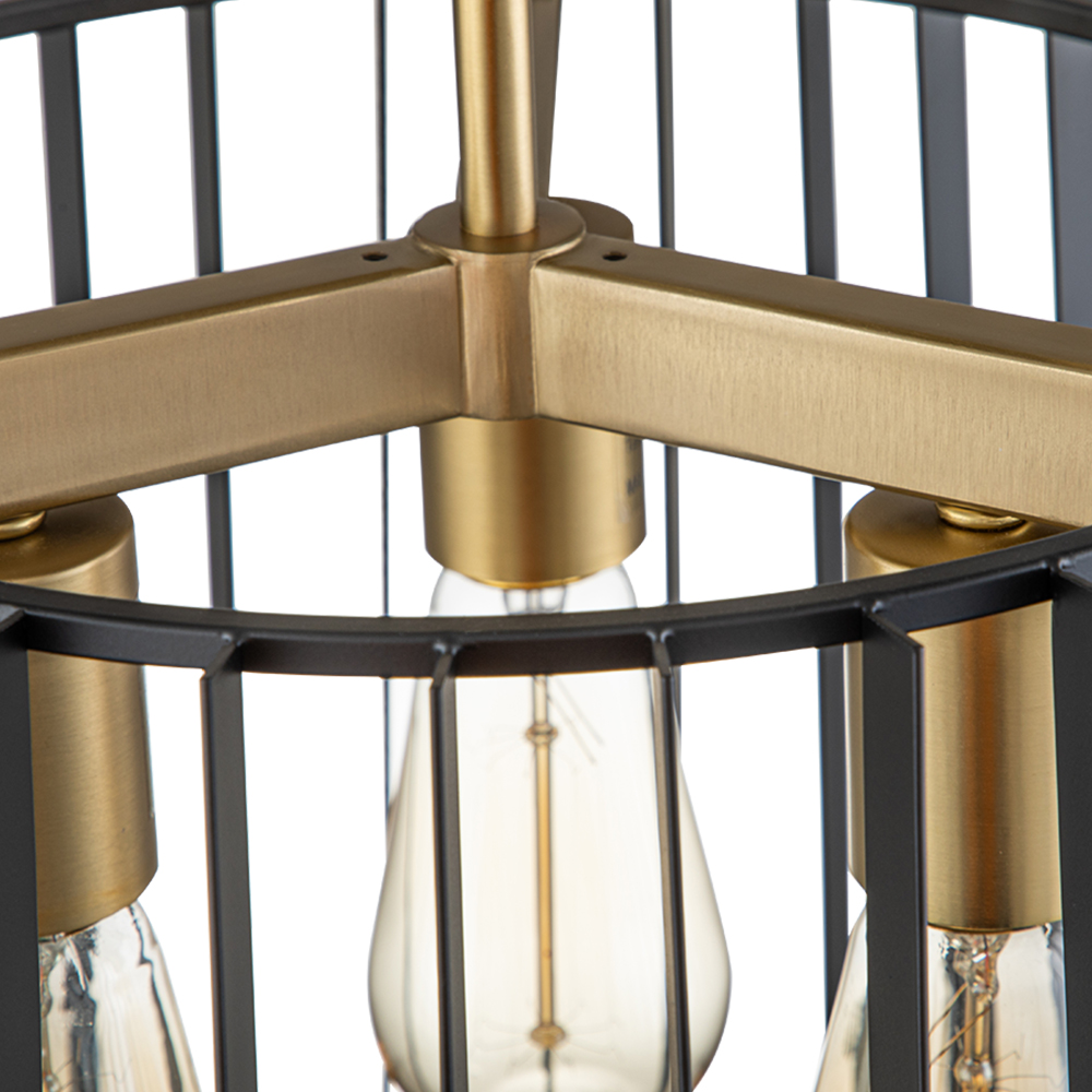 3-Light Modern Farmhouse Vintage Sector Cage Flush Mount Ceiling Light in Matte Black Design for Kitchen Island / Bedroom /Hallway