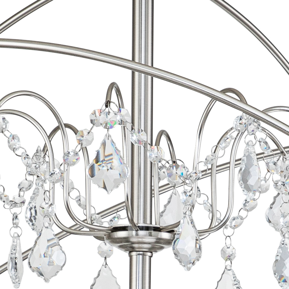 Modern Farmhouse Circle Frame Two-Tier Crystal Orb Chandelier Pendant Lighting with Cage Shade For Restaurant/ Kitchen/ Dining Room