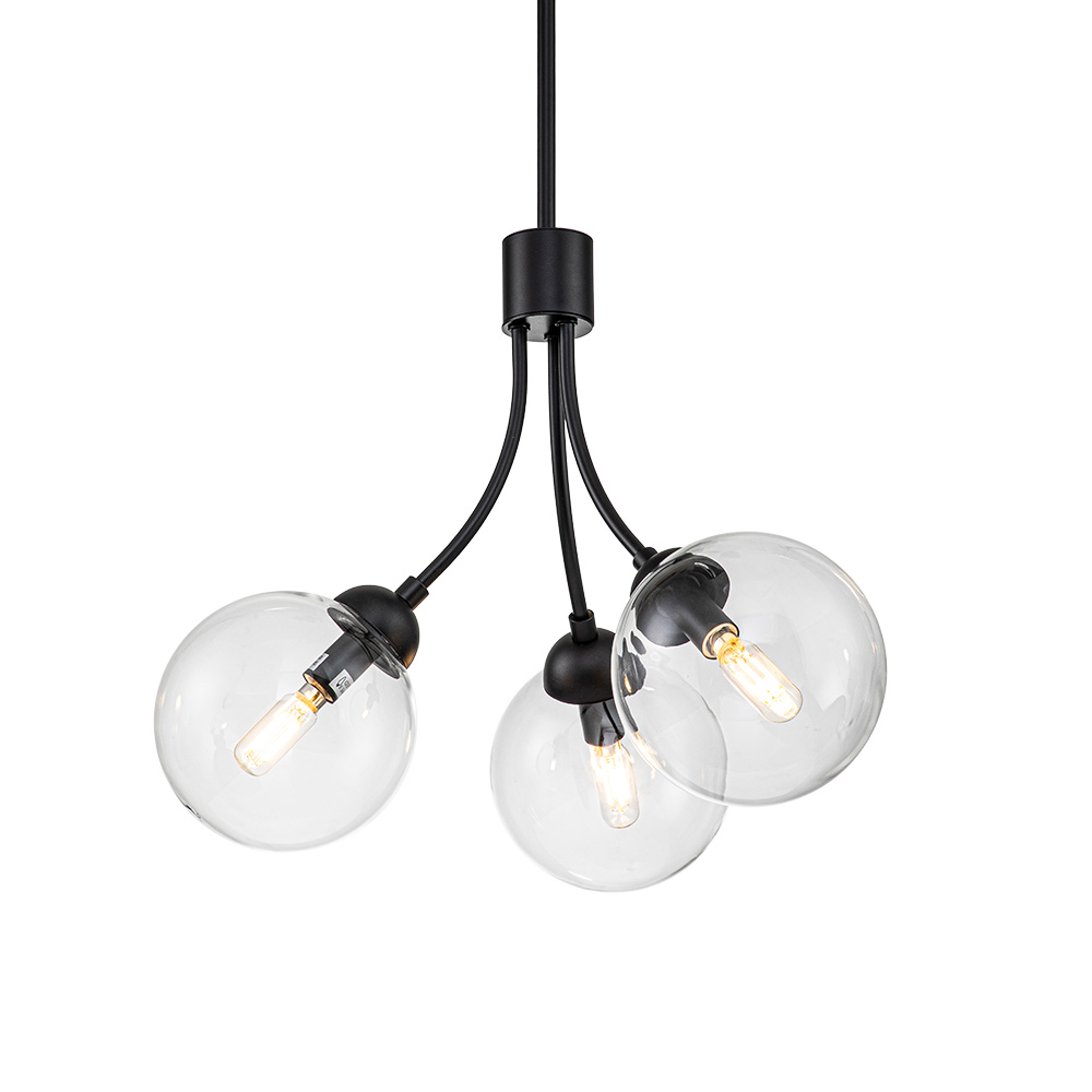 3-Light Modern Minimalist Sputnik Chandelier with Clear Glass Globe for Bedroom/ Kitchen/ Living Room