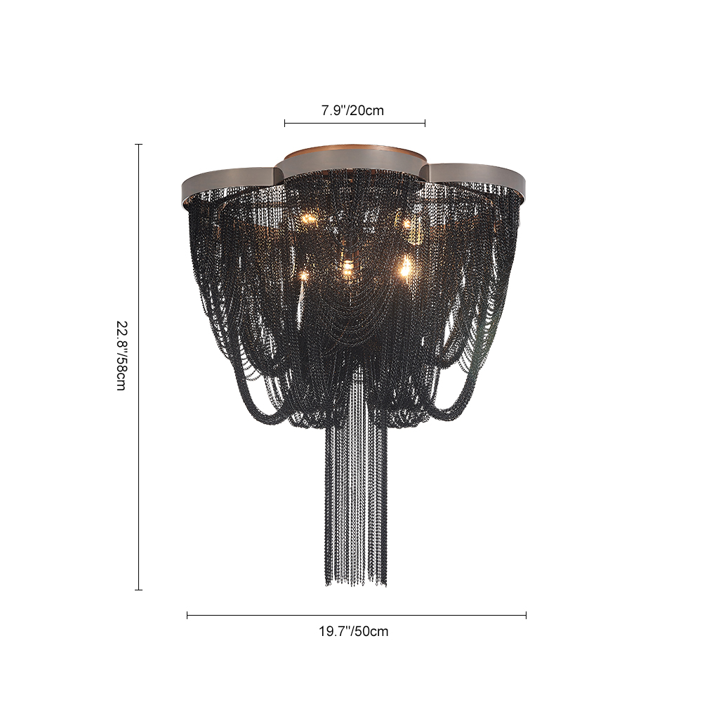 5-Light Modern Glam Tassel Flush Mount Ceiling Light in Black/ Chrome Design for Bedroom/Living Room /Hallway