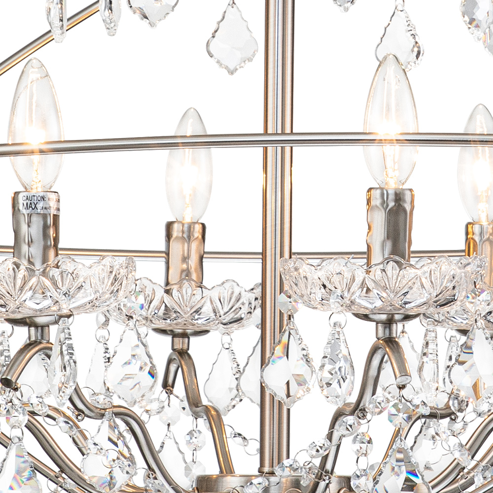 Modern Farmhouse Circle Frame Two-Tier Crystal Orb Chandelier Pendant Lighting with Cage Shade For Restaurant/ Kitchen/ Dining Room