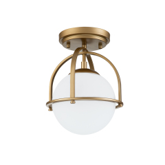 Modern Simple Opal Glass Globe Semi Flush Mount Ceiling Lighting in Airy Frame Design for Kitchen Island /Dining Room /Hallway