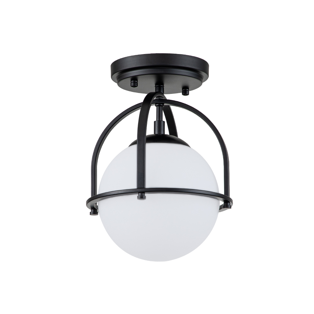Modern Small Opal Glass Globe Semi Flush Mount Kitchen Ceiling Lighting in Airy Frame Design for Hallway Foyer Entryway