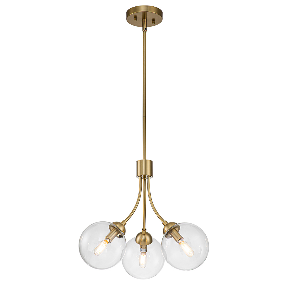 3-Light Modern Minimalist Sputnik Chandelier with Clear Glass Globe for Bedroom/ Kitchen/ Living Room