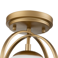 Modern Simple Opal Glass Globe Semi Flush Mount Ceiling Lighting in Airy Frame Design for Kitchen Island /Dining Room /Hallway