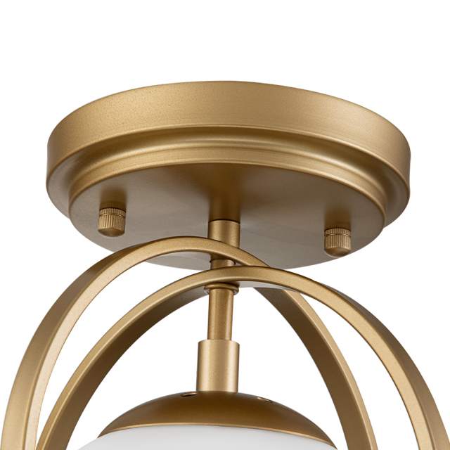 Modern Simple Opal Glass Globe Semi Flush Mount Ceiling Lighting in Airy Frame Design for Kitchen Island /Dining Room /Hallway