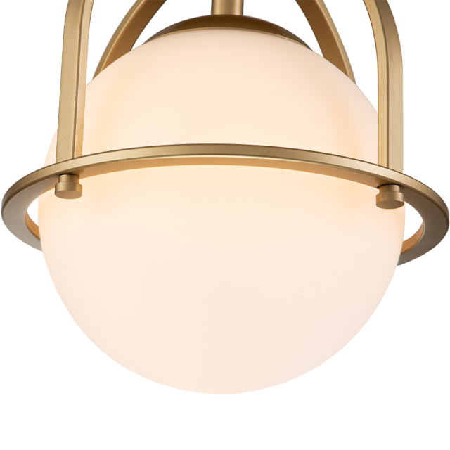 Modern Simple Opal Glass Globe Semi Flush Mount Ceiling Lighting in Airy Frame Design for Kitchen Island /Dining Room /Hallway