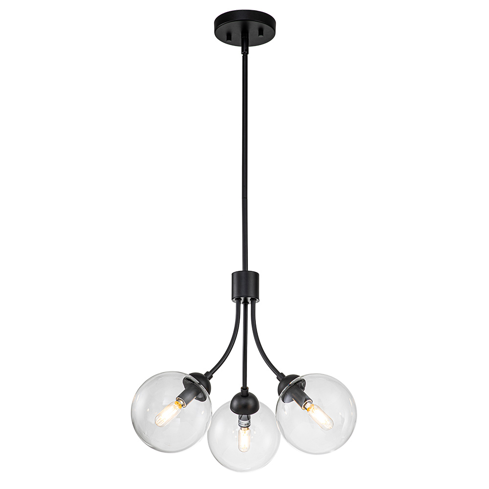 3-Light Modern Minimalist Sputnik Chandelier with Clear Glass Globe for Bedroom/ Kitchen/ Living Room